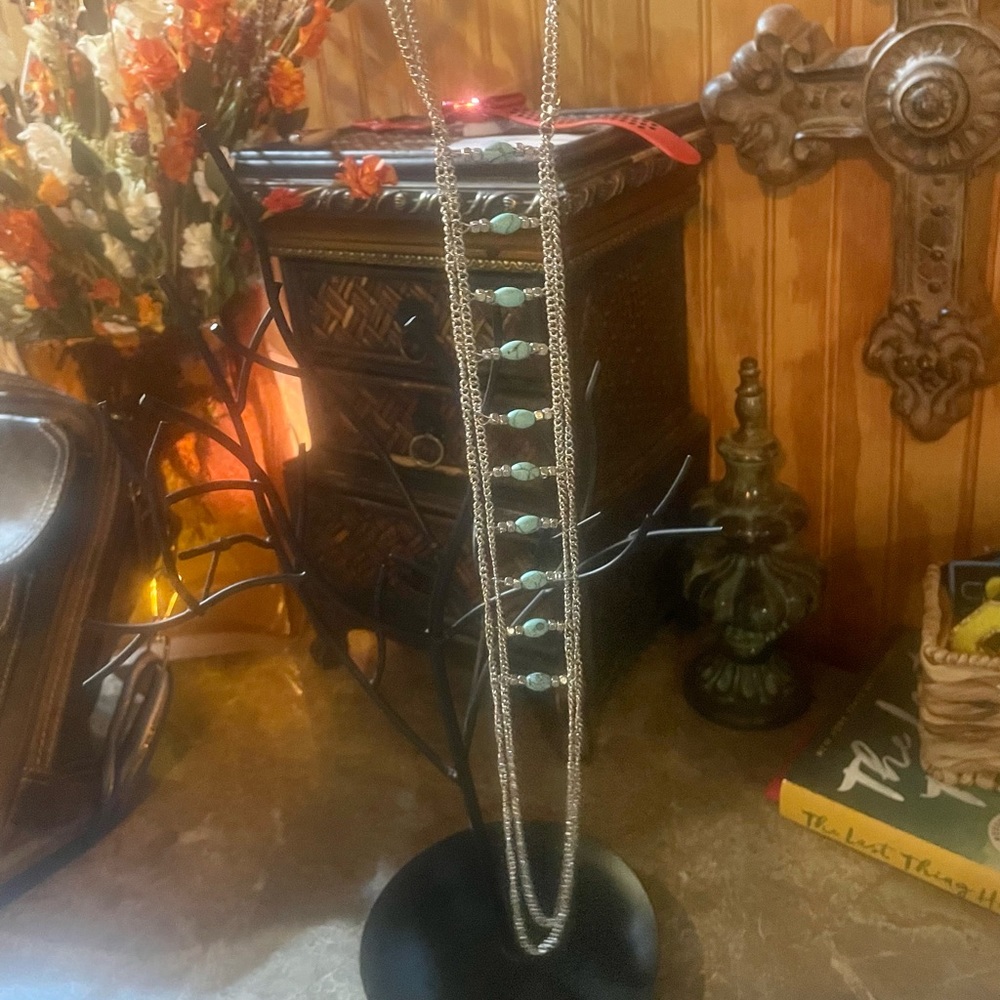 Silver Tribal style turquoise necklace